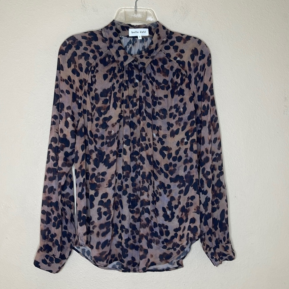 Bella Dahl Beige and Black Leopard Print Button-Down Shirt